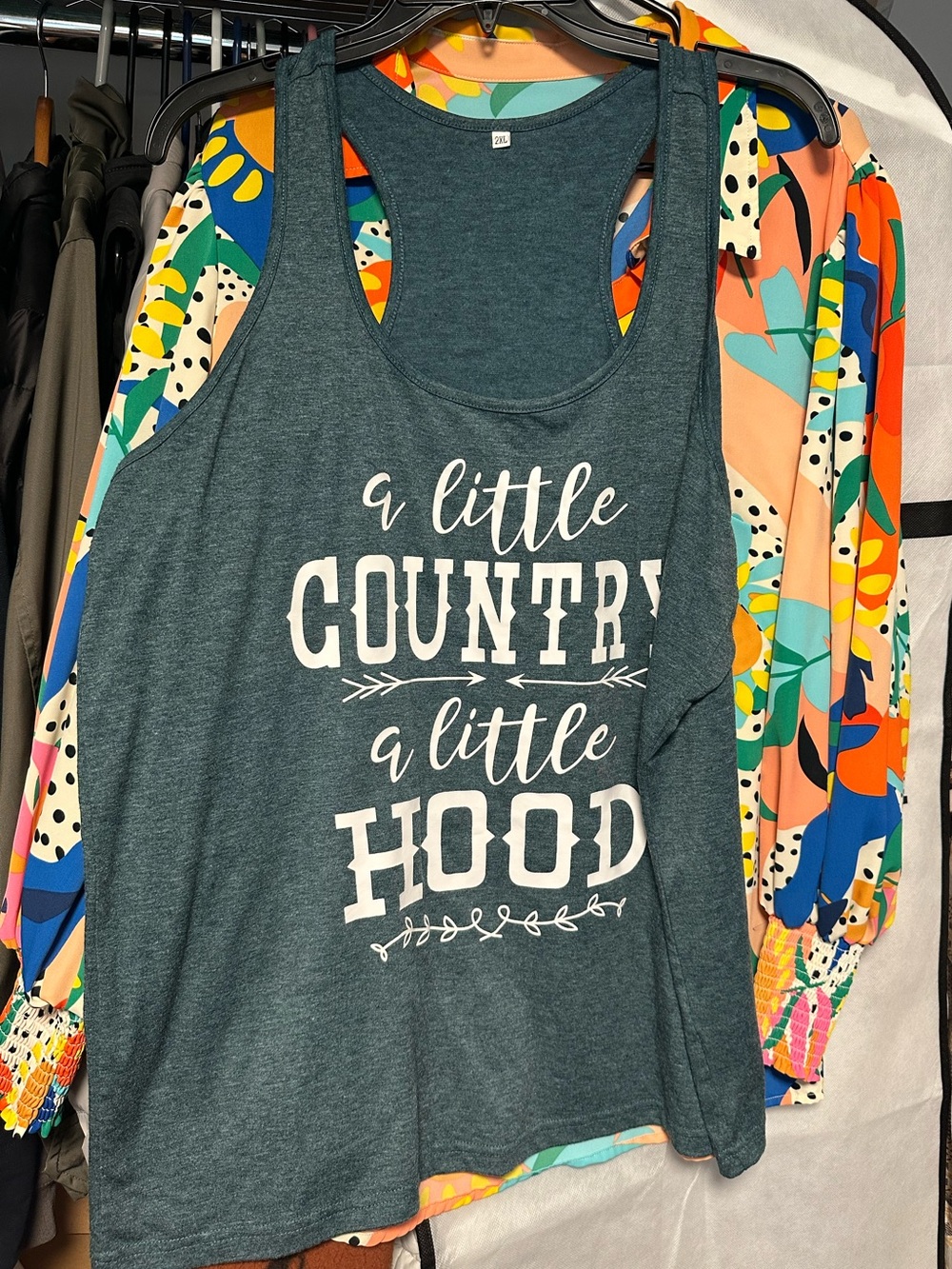 Girls' Teal Graphic Tank Top - "A Little Country A Little Hood"